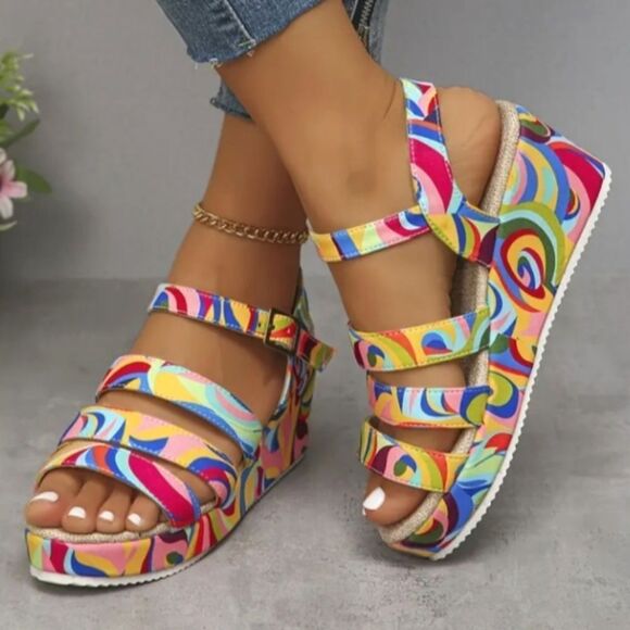 Multicolor Wedges Beautiful colorful wedge sandals sz 10.5
